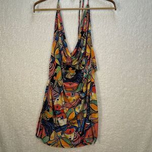 Monaco USA Multicolor Sleeveless Art Assorted Faces Halter Mini Dress Large